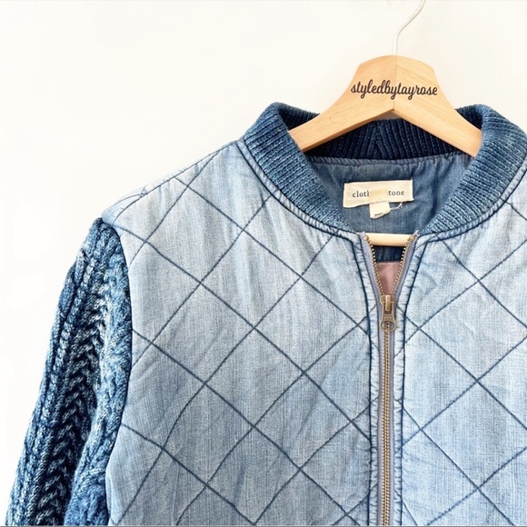RELISTED Anthropology Cloth & Stone Bomber Jacket Quilted Chambray Braided - Picture 6 of 15